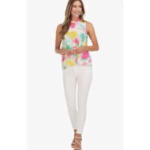 Mud Pie Women’s Painterly Pastel Eleanor Watercolor Two-Tiered Sleeveless Top S